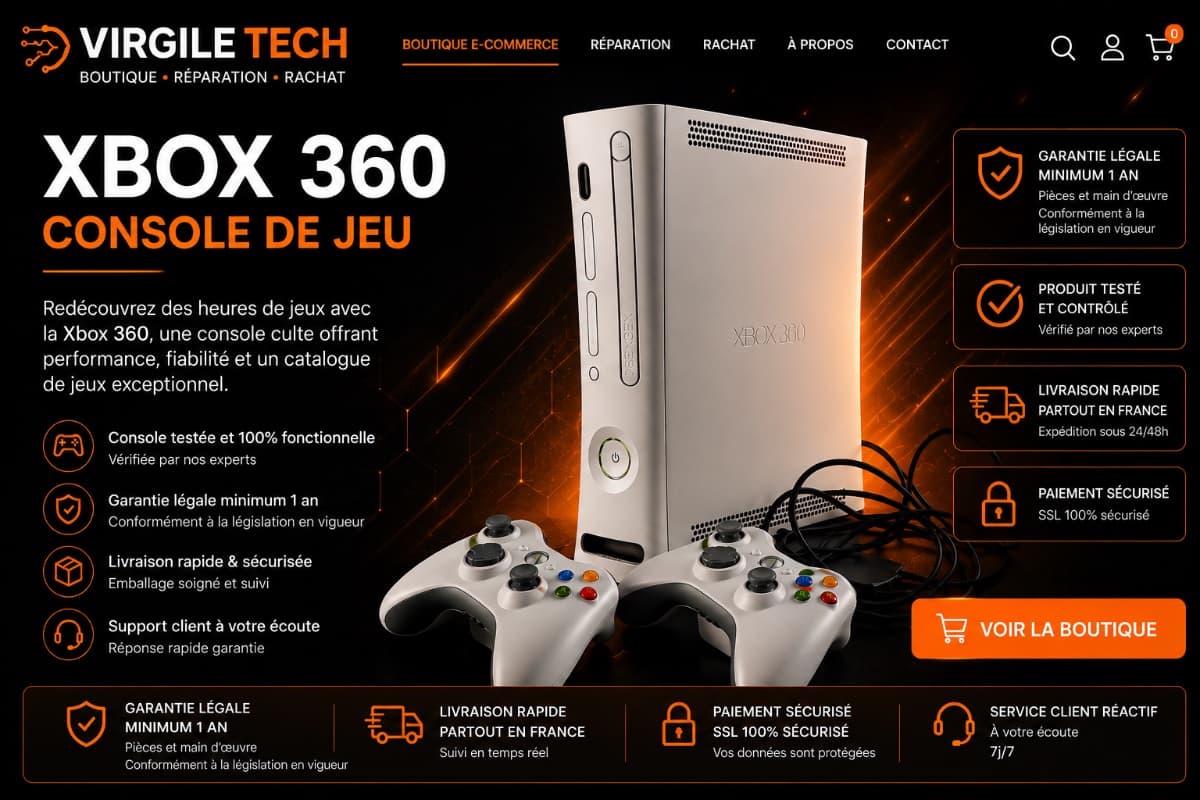 Xbox 360 Slim Blanche – Pack Complet 2 Manettes Officielles